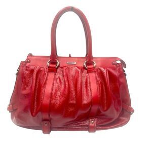 Auth Celine Red Wine Patent Leather Pleated Large Tote. Mint Preloved Condition.